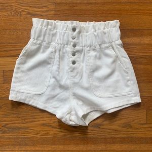 White Corduroy Shorts with Paperbag Waist